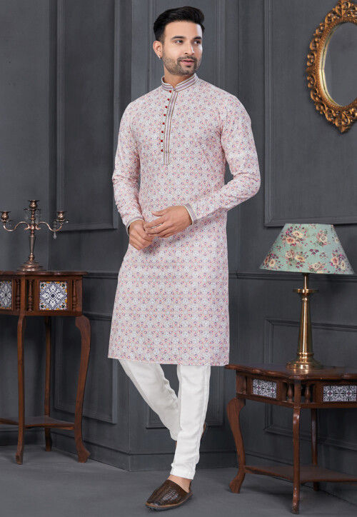 Digital Printed Cotton Kurta Set in Pink