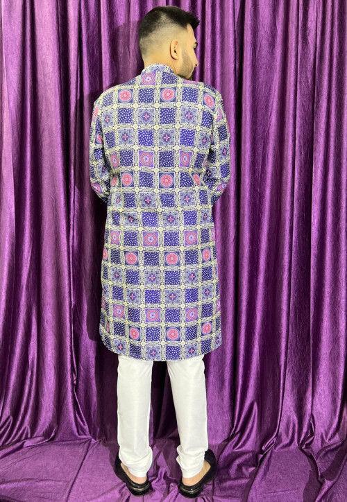 Digital Printed Cotton Kurta Set in Purple