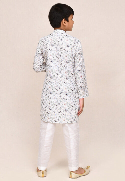 Digital Printed Cotton Kurta Set in White