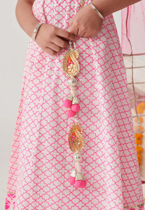 Digital Printed Cotton Lehenga in Off White
