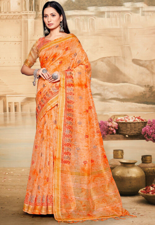 Page 2 | Orange - Linen - Buy Sarees (Saris) Online in Latest and Trendy  Designs