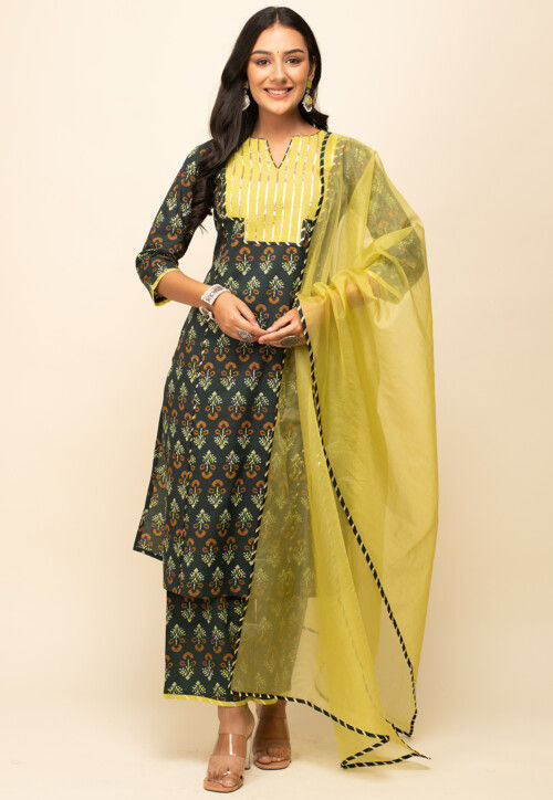 Digital Printed Cotton Pakistani Suit in Black