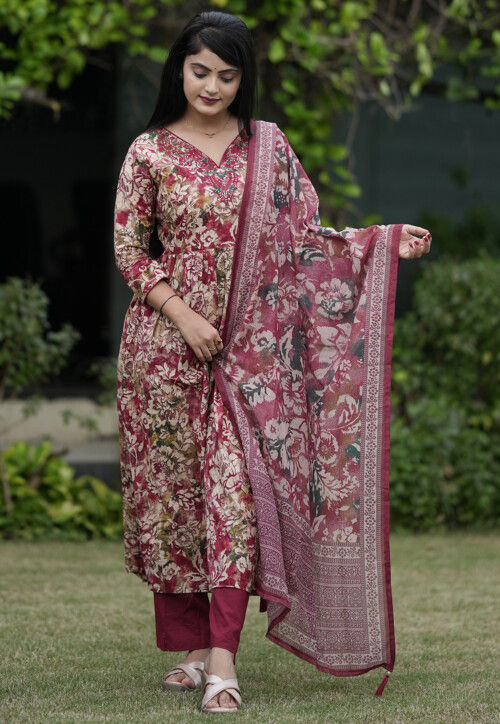Digital Printed Cotton Pakistani Suit in Multicolor