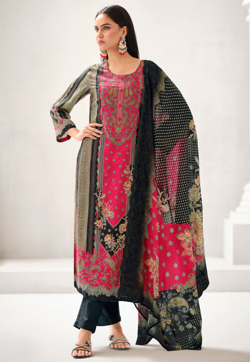 Digital Printed Cotton Pakistani Suit in Pink
