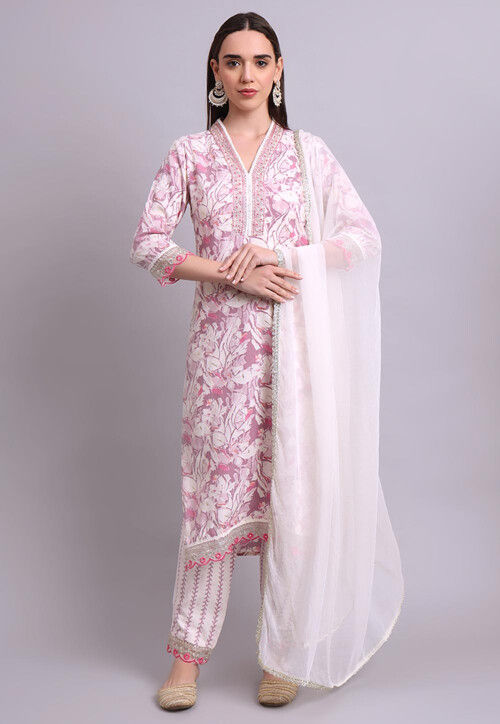 Digital Printed Cotton Pakistani Suit in Purple