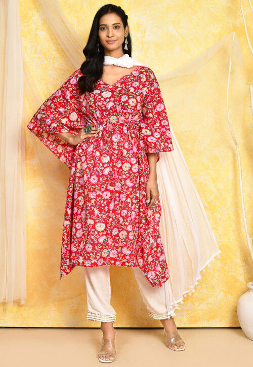 Buy Digital Printed Cotton Pakistani Suit in Red Online KRX133 Utsav Fashion