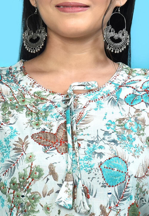 Digital Printed Cotton Pakistani Suit in White