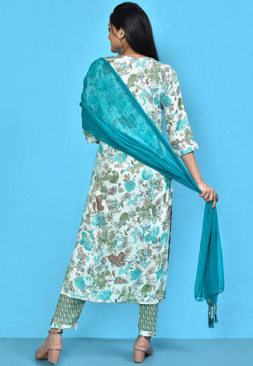 Digital Printed Cotton Pakistani Suit in White