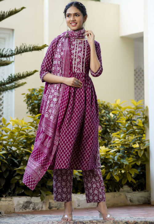 Buy Print Work Multi Colour Cotton Pant Style Suit | Pakistani Suits