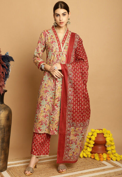 Digital Printed Cotton Pakistani suit in Yellow