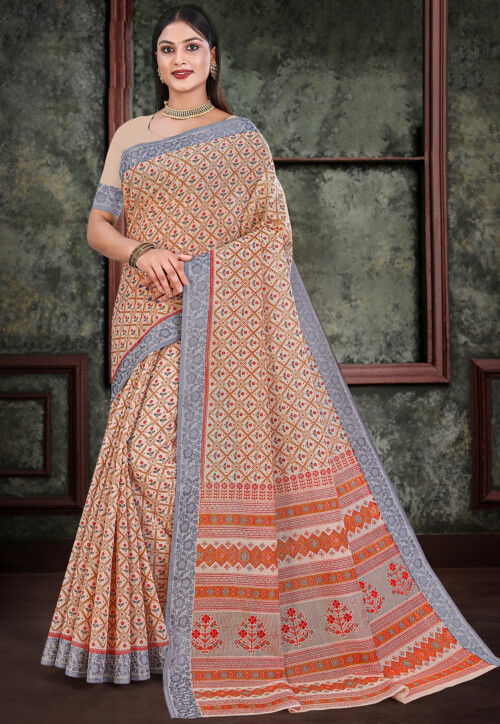 Beige Cotton Saree With Chanderi Pallu | Cotton saree, Indian women, Womens  dresses