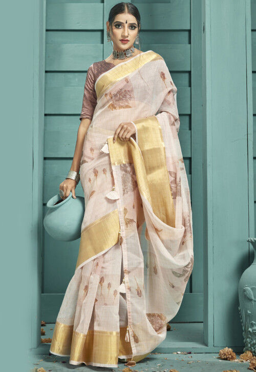 Buy Triyah Nayantara Black And Beige Jamdani Cotton Saree online