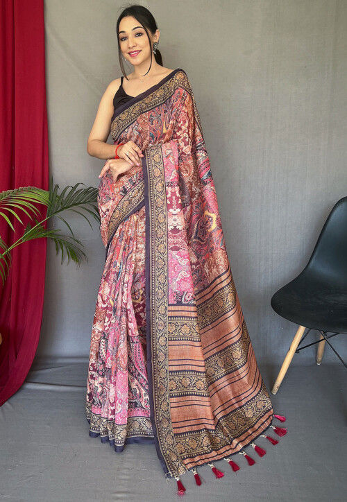 Digital Printed Cotton Saree in Pink