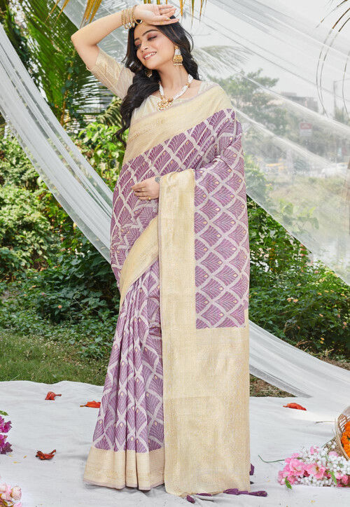 Digital Printed Cotton Saree in Purple