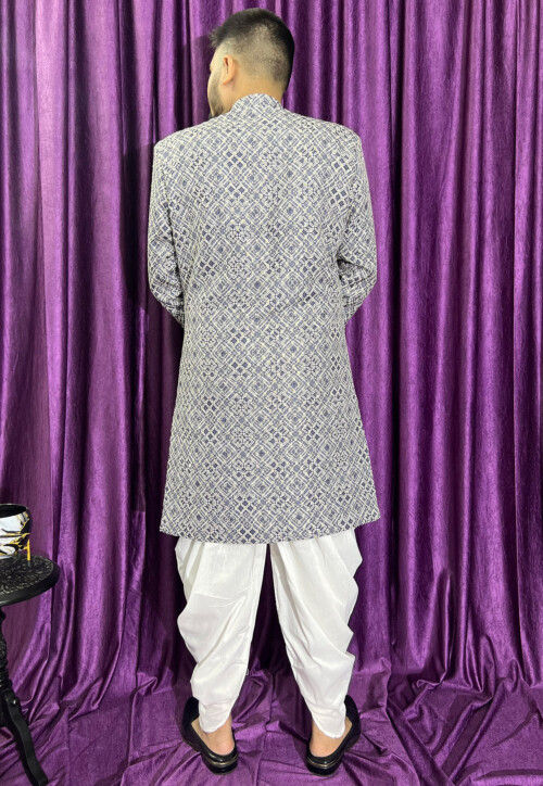 Digital Printed Cotton Sherwani in Grey