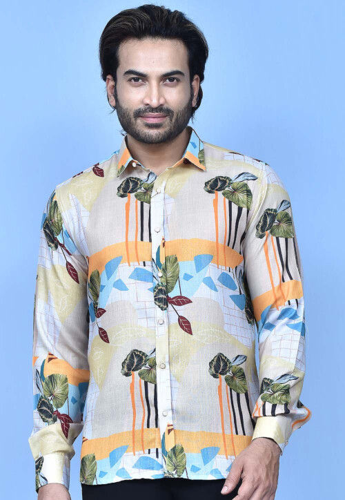 Digital Printed Cotton Shirt in Multicolor