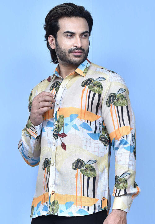 Digital Printed Cotton Shirt in Multicolor