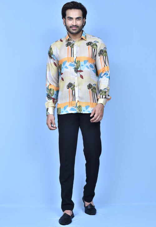 Digital Printed Cotton Shirt in Multicolor