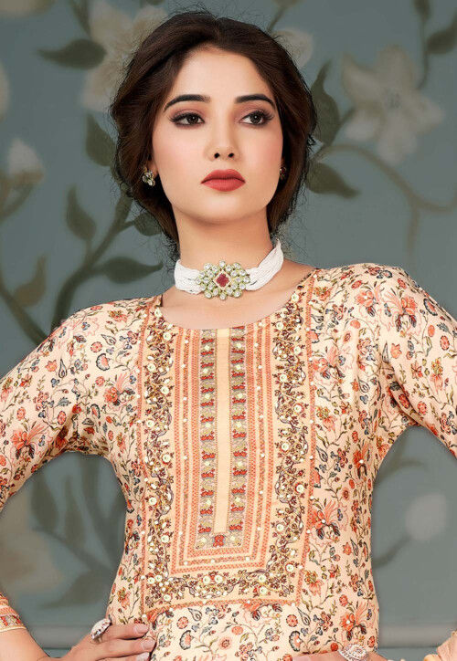Digital Printed Cotton Silk Pakistani Suit in Peach : KVG227