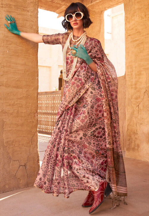 Digital Printed Cotton Silk Saree in Pink