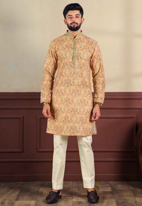 Digital Printed Cotton Slub Kurta Set in Multicolor
