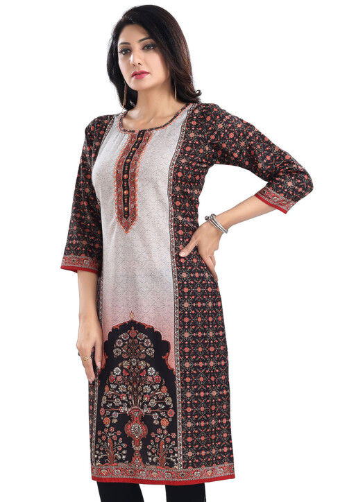 Digital Printed Cotton Slub Straight in Off White and Black