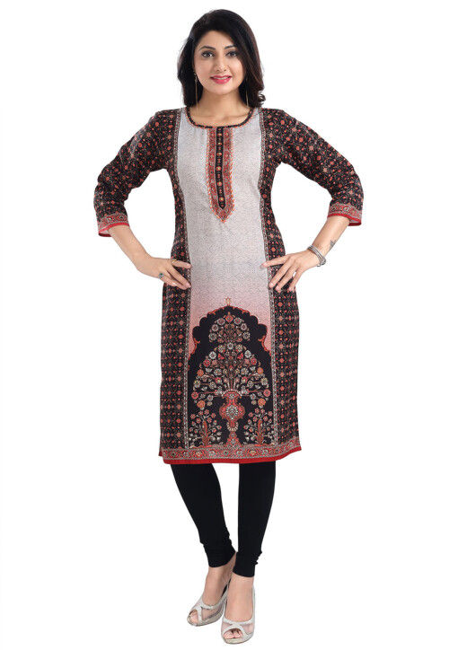 Digital Printed Cotton Slub Straight in Off White and Black