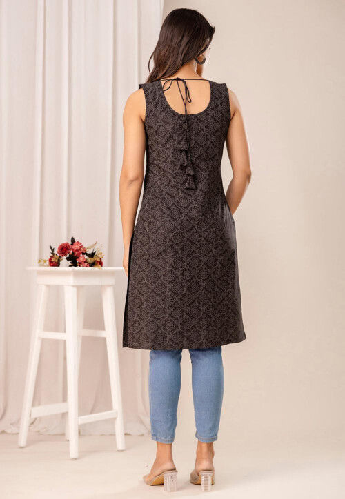Black Cotton Abstract Printed Straight Kurta