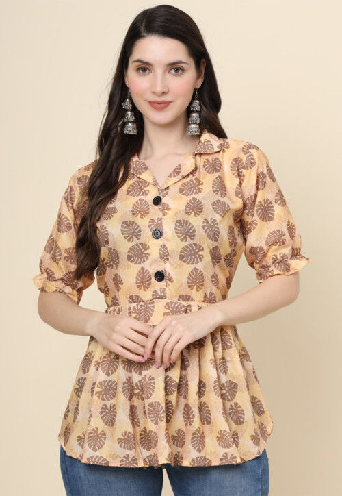 Digital Printed Cotton Top in Peach
