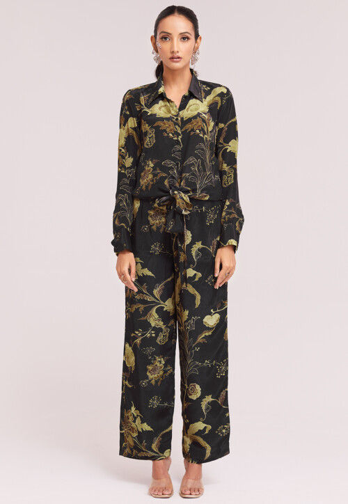 Digital Printed Crepe Co Ord Set in Black