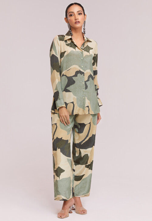 Digital Printed Crepe Co Ord Set in Multicolor