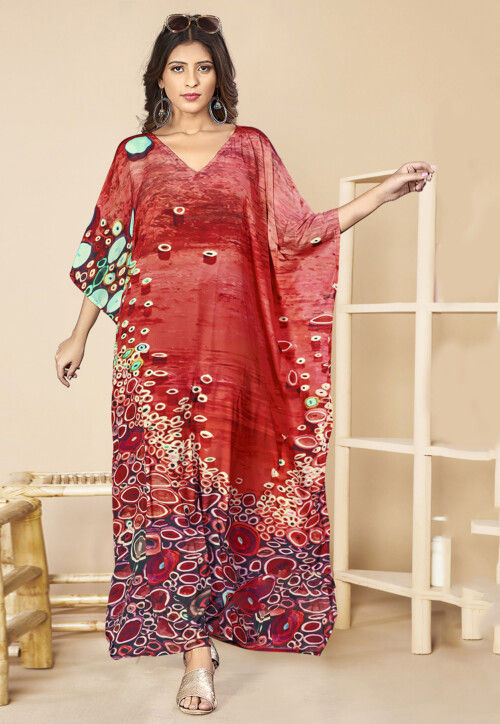 strapless open back dress Red Paisley Kaftan Maxi Dress