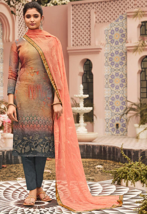 Digital Printed Crepe Pakistani Suit in Multicolor