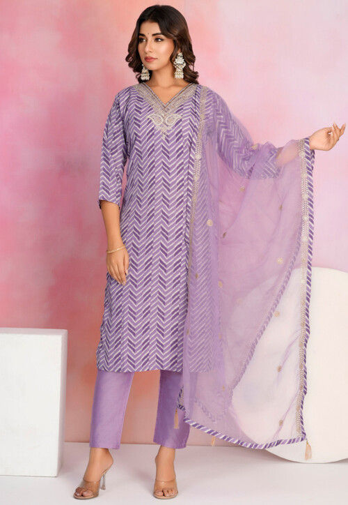 Digital Printed Crepe Pakistani Suit in Purple