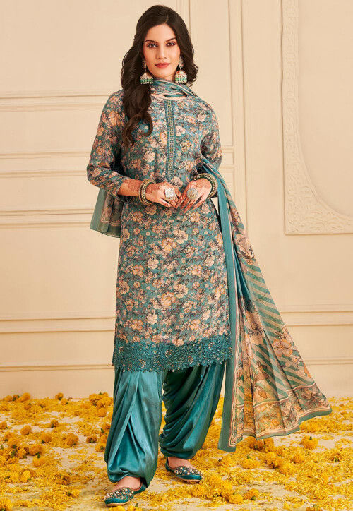 Buy Punjabi Suit Print Cotton in Yellow : 99621 -