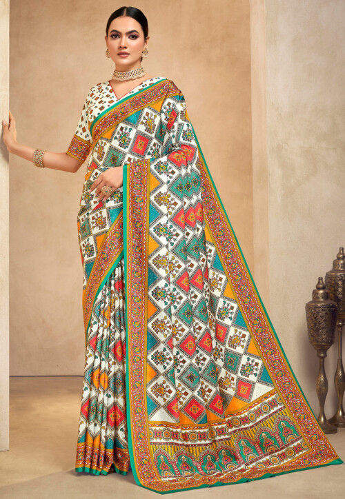 Digital Printed Crepe Saree in Multicolor