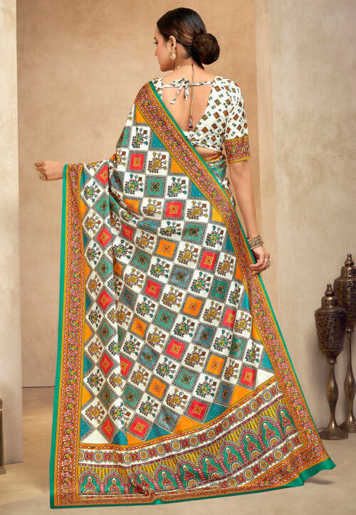 Digital Printed Crepe Saree in Multicolor
