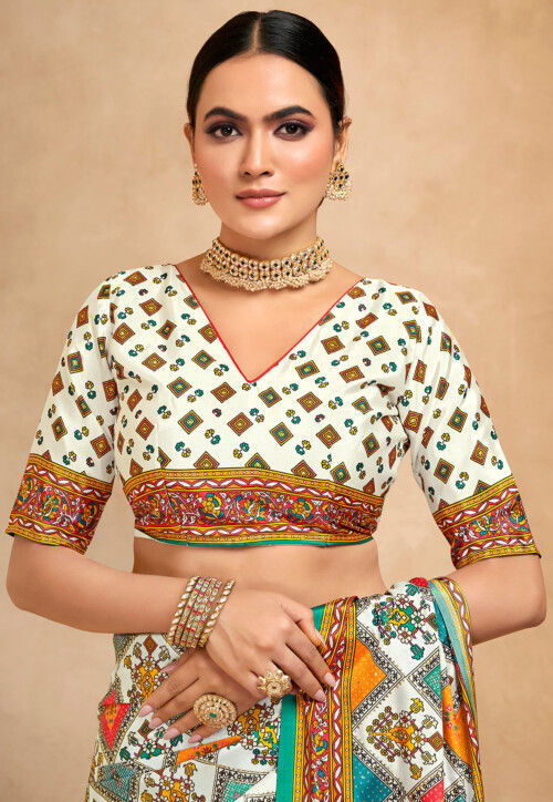Digital Printed Crepe Saree in Multicolor