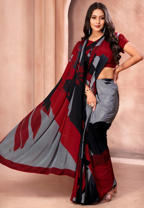 Digital Printed Crepe Saree in Multicolor