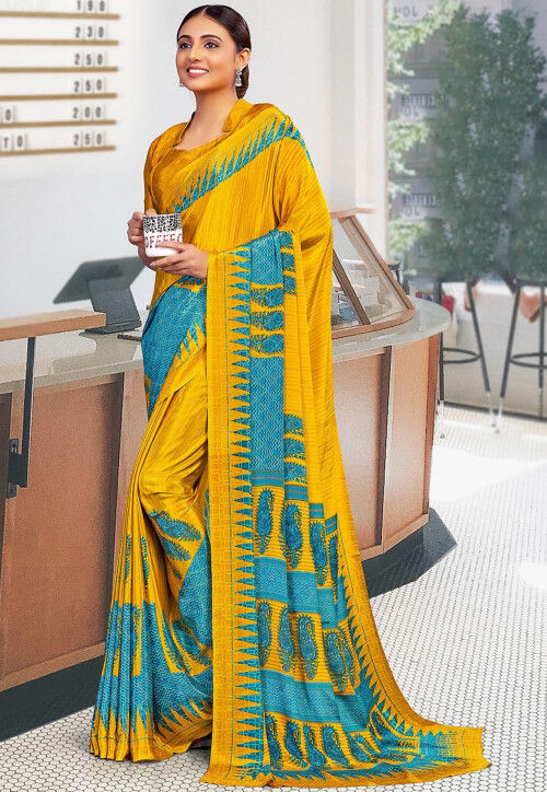 Two Part Art Silk Saree in Grey and Yellow : SYC11726