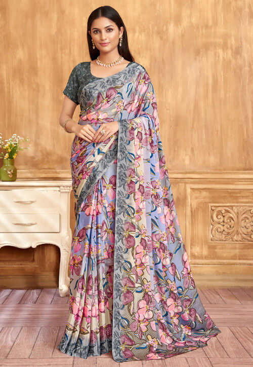 Digital Printed Crepe Saree in Purple
