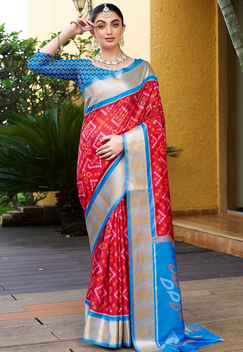 Digital Printed Crepe Saree in Red