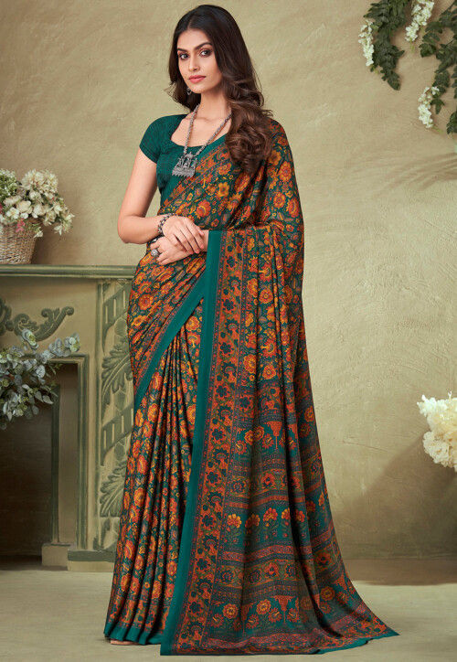 Prachi Desai Dark Green Art Silk Plain Saree with Floral...