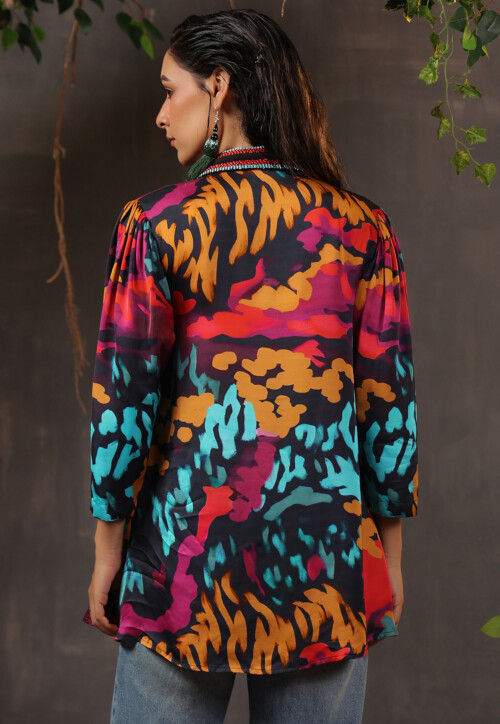 Digital Printed Crepe Shirt in Black