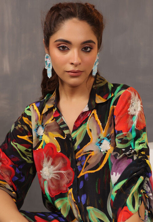 Digital Printed Crepe Top in Black