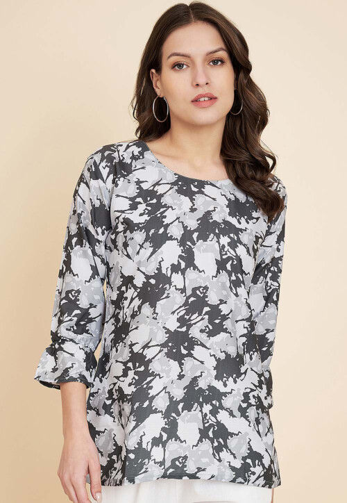 Digital Printed Crepe Top in Grey