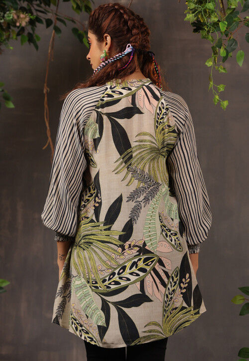 Digital Printed Crepe Tunic in Light Fawn