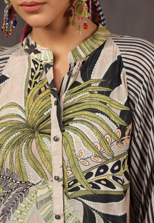 Digital Printed Crepe Tunic in Light Fawn