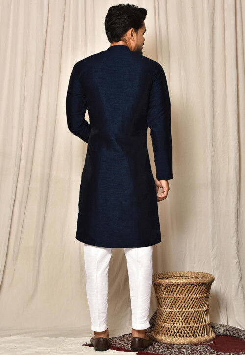 Digital Printed Dupion Silk Set in Navy Blue