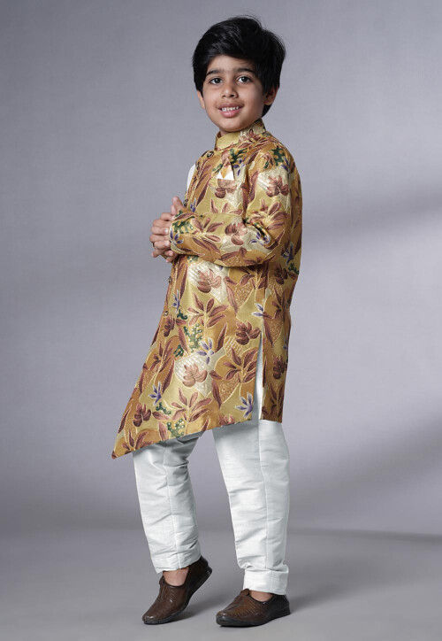 Beige kashish silk sherwani set
